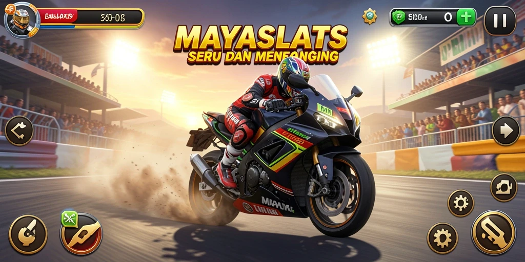 Tangkapan layar game MAYASLOTS menampilkan aksi balapan motor yang mengasyikkan.