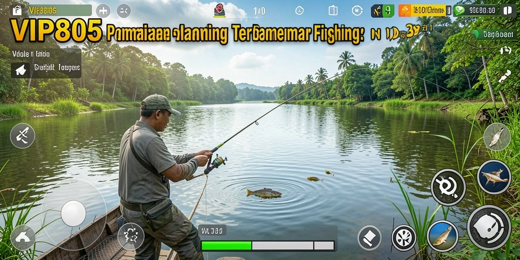 Screenshot VIP805 menampilkan gameplay memancing yang seru dan mendebarkan.